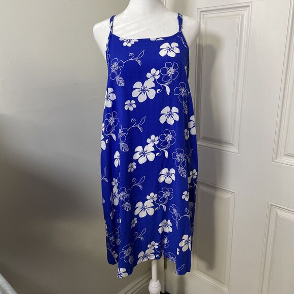 28 Palms Women's Tropical Print Spaghetti Strap Shift Dress Blue & White Size M - Picture 1 of 7